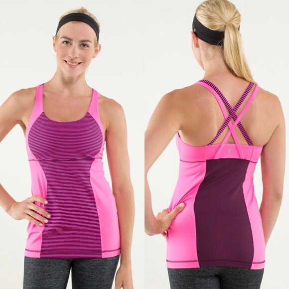 Lululemon Energy Tank Top Hyper Stripe Raspberry - Picture 1 of 8